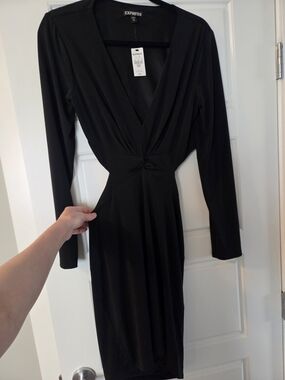 Express Black Twist-Front Long Sleeve Dress Size M Brand New With Tag